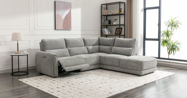 Ellie Grey Fabric Power Recliner Chaise Corner Sofa - Image 2